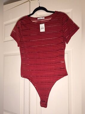 love J Red Striped  One-Piece Bodysuit